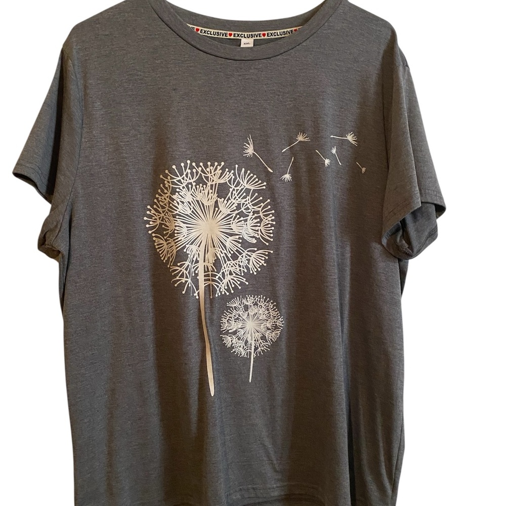 Gray Dandelion Print Short Sleeve Tee